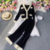 Temperament Knitted Suit Women Elegant Knitted Jacket V-Neck Cardigan + Two-Piece High Waist Wide Leg Pants Women