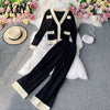 Temperament Knitted Suit Women Elegant Knitted Jacket V-Neck Cardigan + Two-Piece High Waist Wide Leg Pants Women