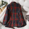 Thick Winter Blazer Women Ladies Red Blue Plaid Coat Female Slim Casual Single Breasted Jacket