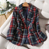 Thick Winter Blazer Women Ladies Red Blue Plaid Coat Female Slim Casual Single Breasted Jacket