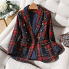 Thick Winter Blazer Women Ladies Red Blue Plaid Coat Female Slim Casual Single Breasted Jacket