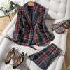 Thick Winter Skirt Suit Women Female Blue Red Plaid Long Sleeve Two Piece Set for Ladies Casual Wear