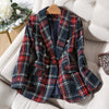 Thick Winter Skirt Suit Women Female Blue Red Plaid Long Sleeve Two Piece Set for Ladies Casual Wear