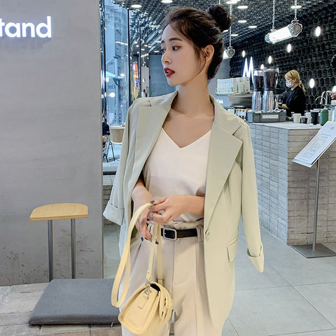 Three Quarter Sleeve Blazer for Korean Teenage Girls Loose Fit Streetwear Womens Autumn Trends Suit Jackets