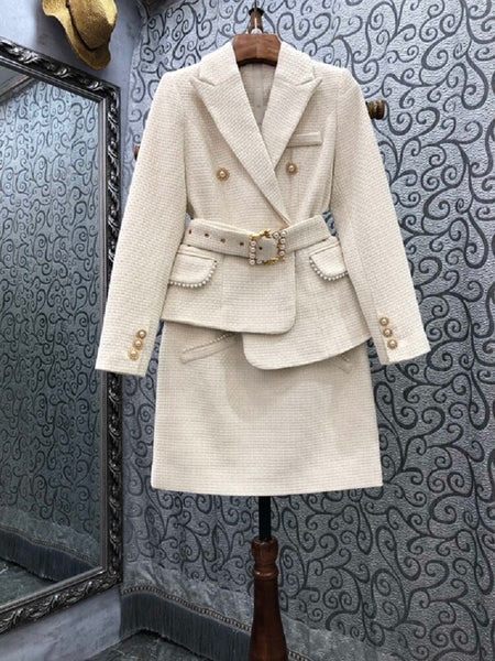 Tweed Wool Sets 2022 Autumn Winter Jacket Set Women Wool Blend Wool Blazer Coats+Mini Woolen Skirt Sets Two Piece