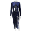 Velvet Long Sleeve Hollow Out Sexy Dress Women O-neck Bandage High Split Dress Female Party Club Vintage Dress