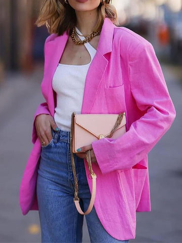 White Linen Jacket Suits for Women Casual Candy Colors Oversized Blazer Autumn Elegant Top Coat Women's Outerwear