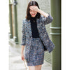 Winter Jackets Blazer Coat and Mini Skirt Suit Casual Gray Blue Plaid Women Girl Thick Fabric Two Pieces Set