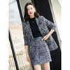 Winter Jackets Blazer Coat and Mini Skirt Suit Casual Gray Blue Plaid Women Girl Thick Fabric Two Pieces Set skirt
