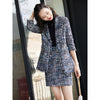 Winter Jackets Blazer Coat and Mini Skirt Suit Casual Gray Blue Plaid Women Girl Thick Fabric Two Pieces Set