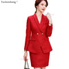 Winter Jackets Blazer Coat and Mini Skirt Suit Women Girl Thick Fabric Red White Plaid Casual Two Pieces Set