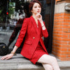 Winter Jackets Blazer Coat and Mini Skirt Suit Women Girl Thick Fabric Red White Plaid Casual Two Pieces Set skirt