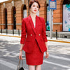 Winter Jackets Blazer Coat and Mini Skirt Suit Women Girl Thick Fabric Red White Plaid Casual Two Pieces Set