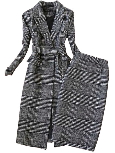 Winter Women's Suits Skirt Set 2023 Temperament Slim Wool Long Ladies Coat Jacket Slim Skirt Two-piece