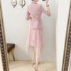 Women Blazer Skirt Set Korean Style Design Office Lady 2 Piece Jacket And Irregular Mesh Skirt Two-pieces Luxurious