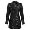 Women Coat 2023 Runway Sequined Blazer Notched Long Sleeve Double Breasted Long Black Blazer Outerwear