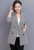 High Quality Women Gray Plaid Office Lady Blazer Jacket Fashion Notched Collar Work Suit Elegant Work Blazers Feminino