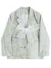Women Green Printed Organza Bow Big Size Blazer Lapel Long Sleeve Jacket Tide Spring Autumn 2023 Feamle