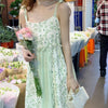 High Quality Women Korean Green Printing Long Slip Dress 2022 Summer   Chic Patchwork  Vintage Elegant Dress