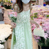 High Quality Women Korean Green Printing Long Slip Dress 2022 Summer   Chic Patchwork  Vintage Elegant Dress