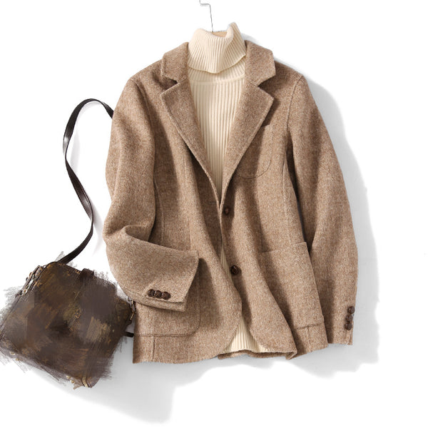 Women Wool Blazer 75%Wool Solid Color Office Lady Blazer 2023 Two Pocket Jacket Spring Autumn Wool Coat Female K111