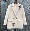 Women's Blazer Coats 2023 Autumn Winter Outerwear Ladies Notched Collar Hand Made Beading Long Sleeve Coat Female