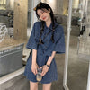 Women's Denim Shorts Suit 2022 Summer Korean Casual Retro Loose Jacket Wide Leg Shorts Two Piece Set