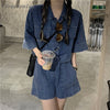 Women's Denim Shorts Suit 2022 Summer Korean Casual Retro Loose Jacket Wide Leg Shorts Two Piece Set