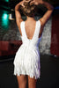 High Quality Women's Elastic Knitted White HL Deep-V Sleeveless Sequined Tassel Bandage Dress Celebrity Sexy Party Dress