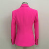 High Street 2022 Elegant Women's Designer Long Sleeve Blazer Double Breasted Lion Button Slim Jacket Neon Pink