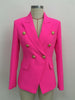 High Street 2022 Elegant Women's Designer Long Sleeve Blazer Double Breasted Lion Button Slim Jacket Neon Pink