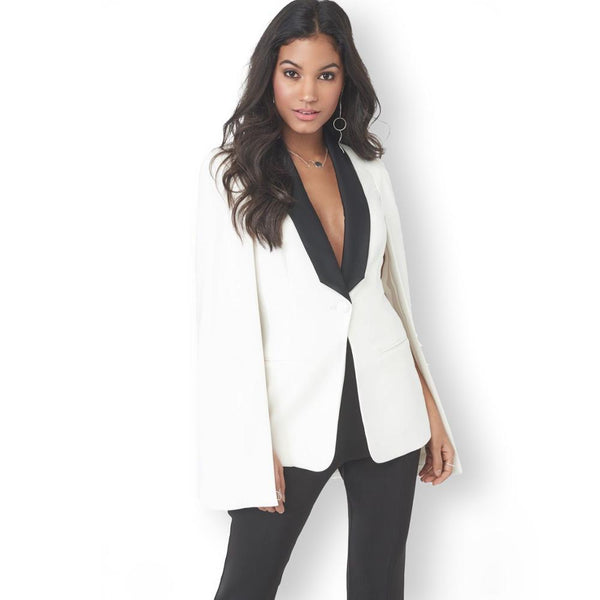 High Street Blazer Cape Coats Long Solid Cloak  Blazer Jackets Black and White Cape Blazers Personality Woman Suit Jackets