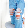 High Street Women Jeans Casual Straight Leg Jeans High Waist Loose Fitting Jeans Ripped Holes Thin Ladies Denim Trousers