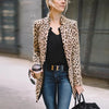 High Street Women Leopard Jacket Blazers Office Lady Open Stitch Cardigan Jacket Suit Long Sleeve Slim Work Chic Blazer Fall