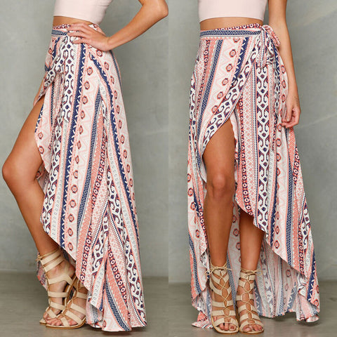 High Waist Boho Print Long Skirt Women Split Maxi Skirt Floral Print Beach Skirt Female Chic Vintage ethnic 2023 Summer Skirt