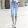 High Waist Denim Pant Womens Casual Ripped Hole Jeans 2022 Vintage Washing Loose Thin Summer Capri Pants F196