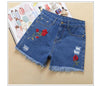 High Waist Denim Shorts Women's Clothing Summer New White Burr Loose Korean version Roses Embroidery Holes Hot pants