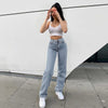 High Waist Denim Women's Trousers Autumn Butterfly Print Straight Denim Pants High Street Harajuku 90s Jeans Streetwear