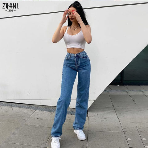High Waist Denim Women's Trousers Autumn Butterfly Print Straight Denim Pants High Street Harajuku 90s Jeans Streetwear