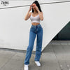 High Waist Denim Women's Trousers Autumn Butterfly Print Straight Denim Pants High Street Harajuku 90s Jeans Streetwear