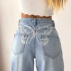 High Waist Denim Women's Trousers Spring Butterfly Print Straight-leg Pants High Street Style All-match Jeans