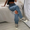 High Waist Hole Ripped Straight Mom Jeans Women Casual Streetwear Y2K 90s Baggy Wide Leg Boyfriend Pants Hollow Denim Trousers
