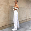 High Waist Hole Ripped White Jeans Women Y2K Vintage 90S Denim Straight Pants Streetwear Hollow Boyfriend Baggy Denim Trousers