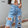 High Waist Jeans Straight Leg Design Ripped Detailing On The Front Causal Vintage Denim Pants Zip Fly Metal Top Button Fastenins