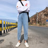 High Waist Jeans Women Korean Style Stretchy Slim All Match Washed Womens Streetwear Trousers Boyfriend Casual