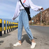 High Waist Jeans Women Korean Style Stretchy Slim All Match Washed Womens Streetwear Trousers Boyfriend Casual