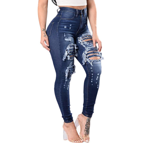 High Waist Jeans Women Slim Washed Ripped Hole Gradient Long Jeans Denim Sexy Regular Pants Ripped Jeans For Women Jean*#