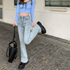 High Waist Loose Comfortable Jeans For Women Wide Leg Pants Elastic Boyfriend Style Denim Pants Trousers Plus Size