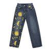 High Waist Loose Jeans For Women Sun Moon Star Pattern Plus Size Casual Straight Denim Pants Streetwear Washed Boyfriend Jeans