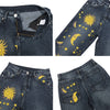 High Waist Loose Jeans For Women Sun Moon Star Pattern Plus Size Casual Straight Denim Pants Streetwear Washed Boyfriend Jeans